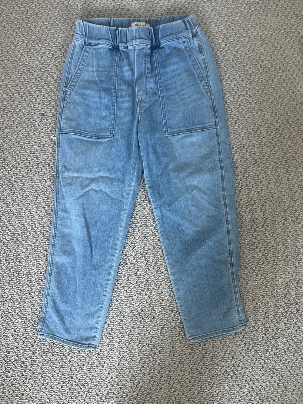 Loose Denim Pants like Sweats with Elastic  Light Blue Jean with deep pockets sm